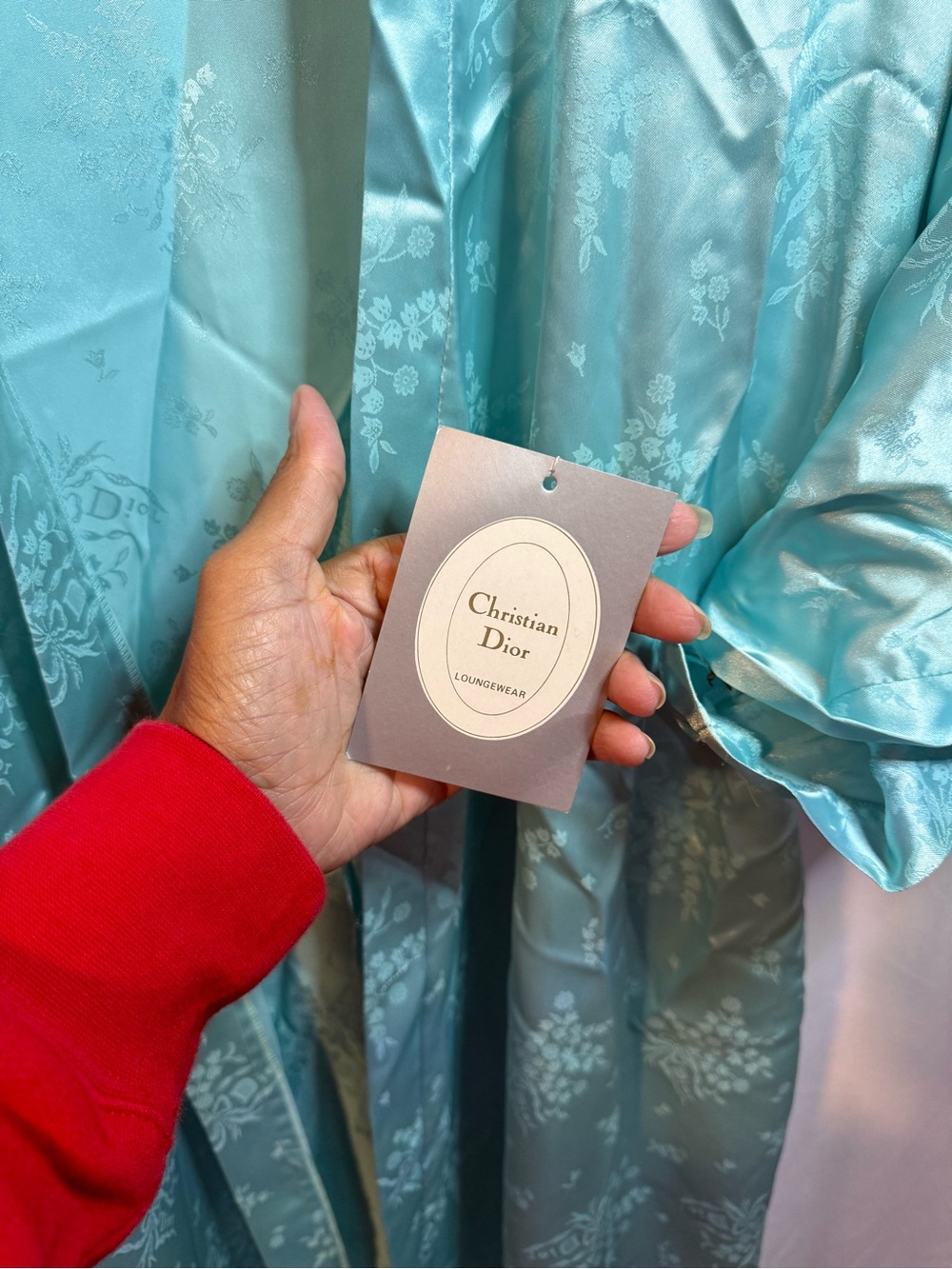 NWT Vintage 80s Style Christian Dior Light Aqua Silk Robe